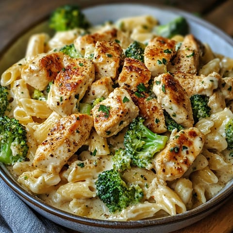 A plate of Cajun Chicken Broccoli Alfredo.