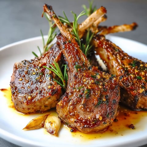 Lamb chops with herbs and spices on a plate.