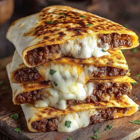 A stack of hamburger quesadillas.