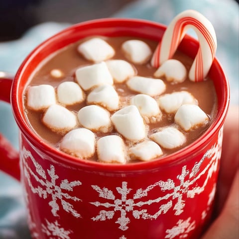 A red cup of hot chocolate with marshmallows on top.