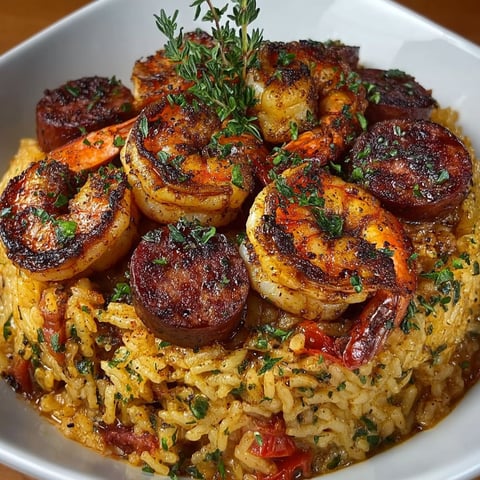 A bowl of jambalaya with shrimp, rice, and vegetables.