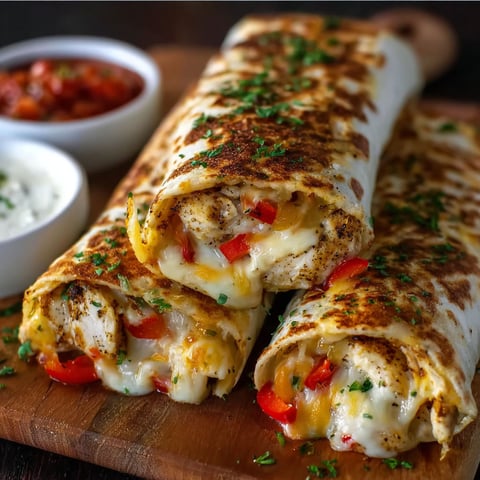 A delicious cheesy garlic chicken wrap.