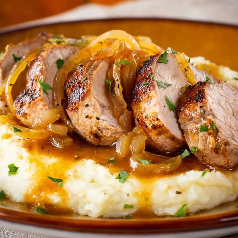 A plate of food with meat and onions.