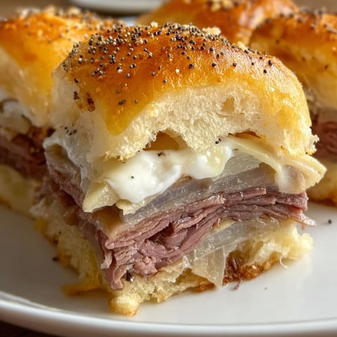 A plate of roast beef sliders on Hawaiian rolls.