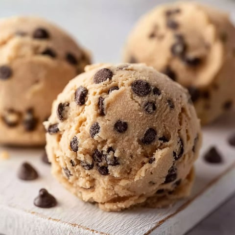 Three balls of chocolate chip cookie dough.