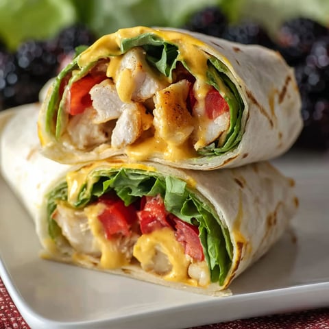 Two wraps filled with chicken and vegetables.