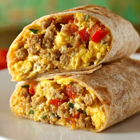Two breakfast burritos filled with sausage and vegetables.