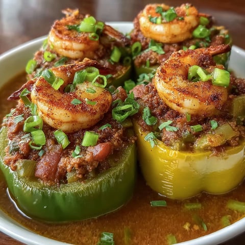 A plate of food with shrimp and peppers.