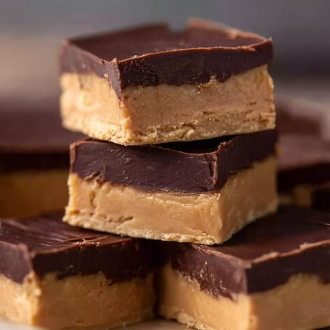 A stack of chocolate buckeye bars.