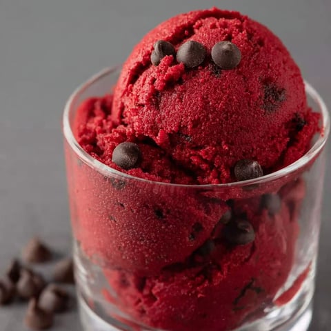 A glass of red velvet ice cream.