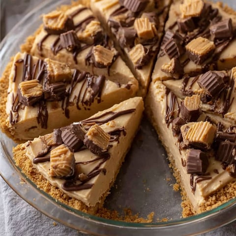 A slice of peanut butter pie with chocolate drizzled on top.