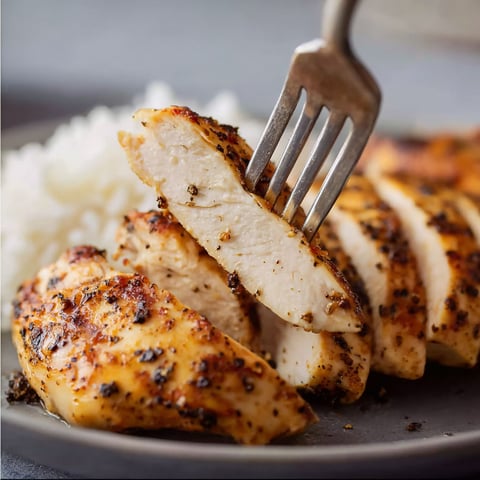 A fork is being used to eat chicken.