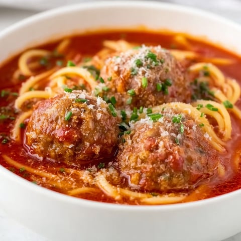 A bowl of spaghetti and meatballs.