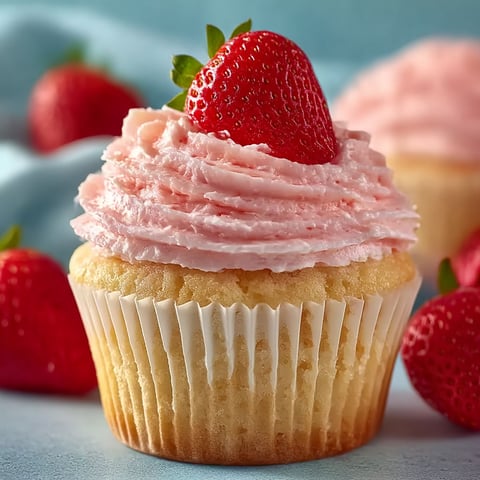 A cupcake with strawberry topping.