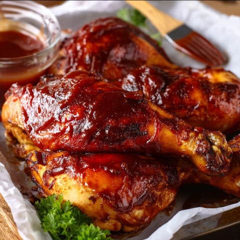 A close up of a crock pot with whole BBQ chicken.