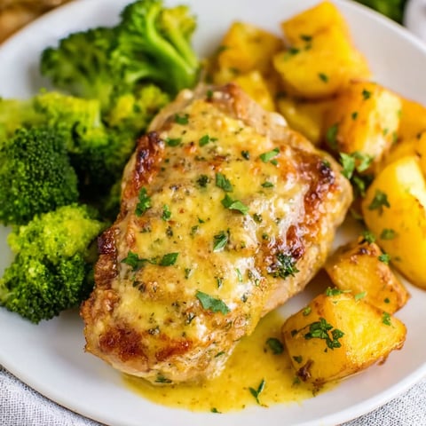 A plate of food with chicken, broccoli, and potatoes.