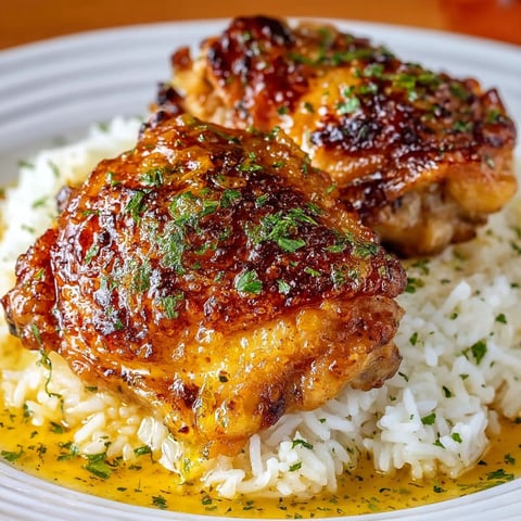 A plate of chicken thighs and rice.
