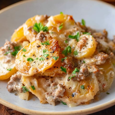 A plate of food with a crockpot hamburger casserole.