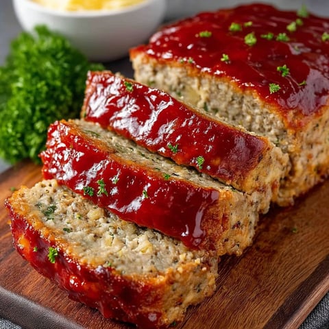 A piece of meatloaf with a sauce on top.