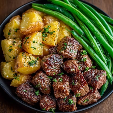 A plate of garlic butter steak bites and potatoes.