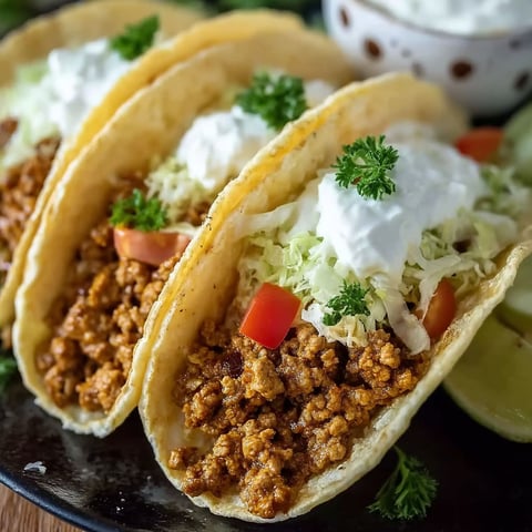 Two tacos with ground turkey and tomatoes.