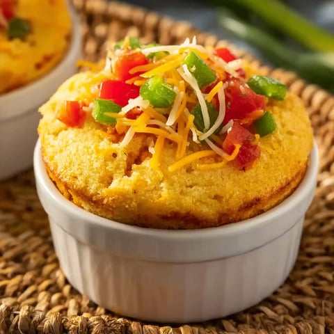 A bowl of cornbread chili pot pie.