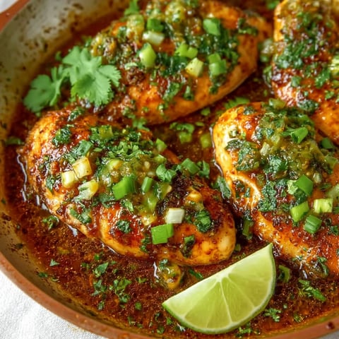 A plate of chicken with salsa verde.