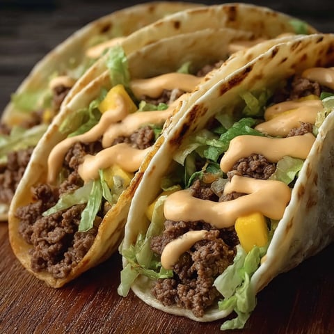Two tacos with meat and lettuce.