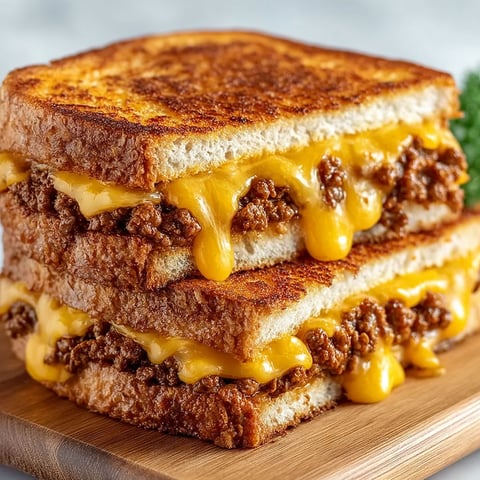 A grilled cheese sandwich with sloppy joe filling.