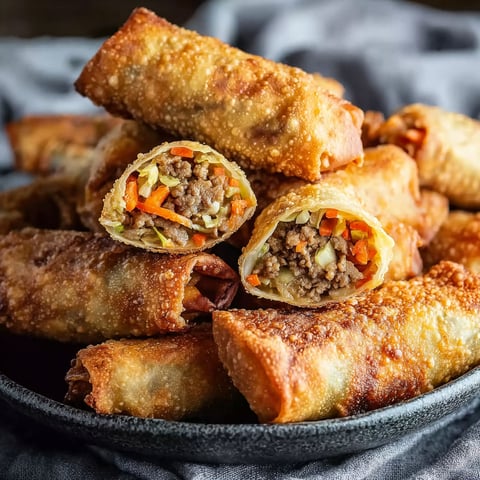 A plate of crispy golden brown egg rolls.