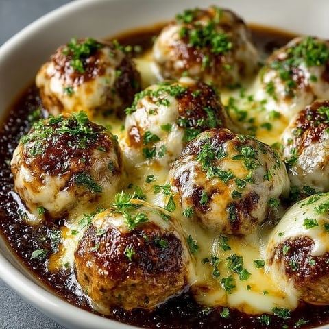 A bowl of meatballs in a brown sauce.