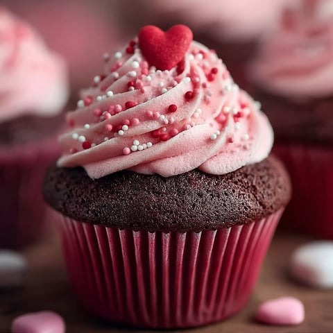 A cupcake with a heart on top.