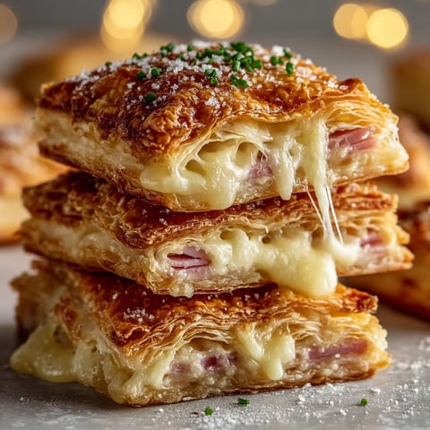 A stack of ham and cheese puff pastry.